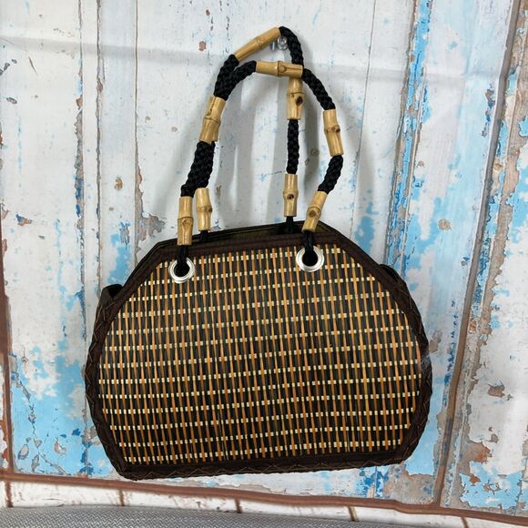 Tico Collection Weave Top Handle Bag Bamboo Bead Handle Adjustable - Picture 1 of 5